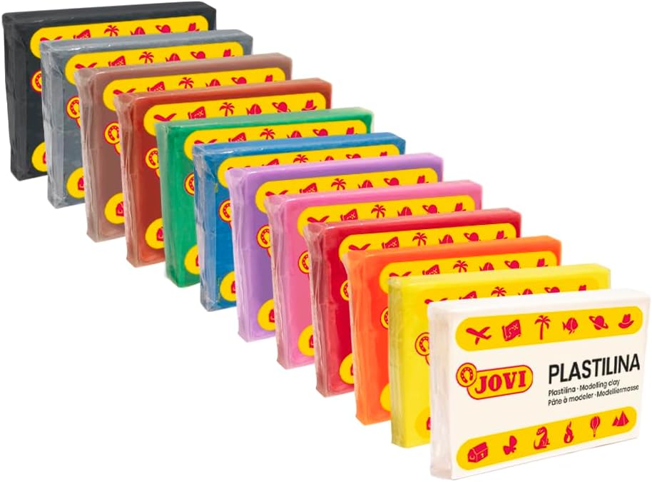 Jovi - Plastilina, 24 Bars of Reusable and Non-Drying Modeling Clay in 12 Assorted Colors, 100% Vegetable-Based, Non-Toxic and Gluten-Free, for Arts & Crafts Projects, Total of 2.64lb