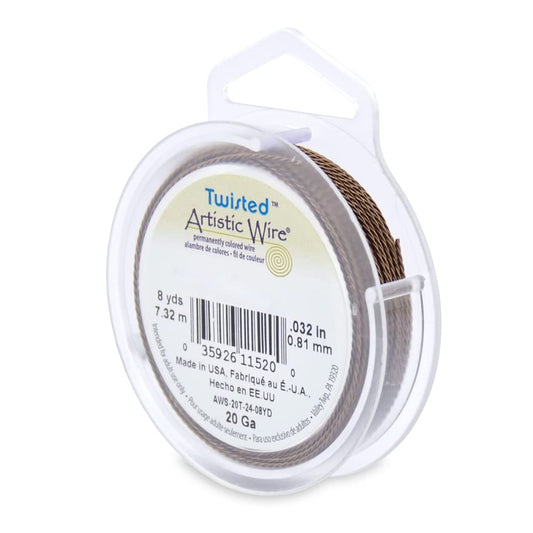 Artistic Wire, 20 Gauge / .81 mm Tarnish Resistant Colored Copper Craft Wire, Round Twist, Antique Brass Color, 8 yd / 7.31 m