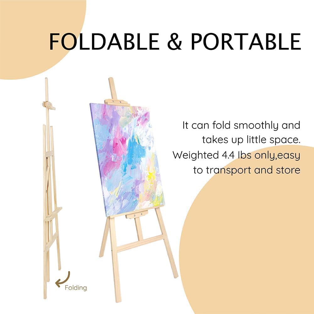 Wooden Painting Easel Stand, Adjustable＆Folds Flat for Storage, Ideal for Painting, Office Presentations, Posters, Signage