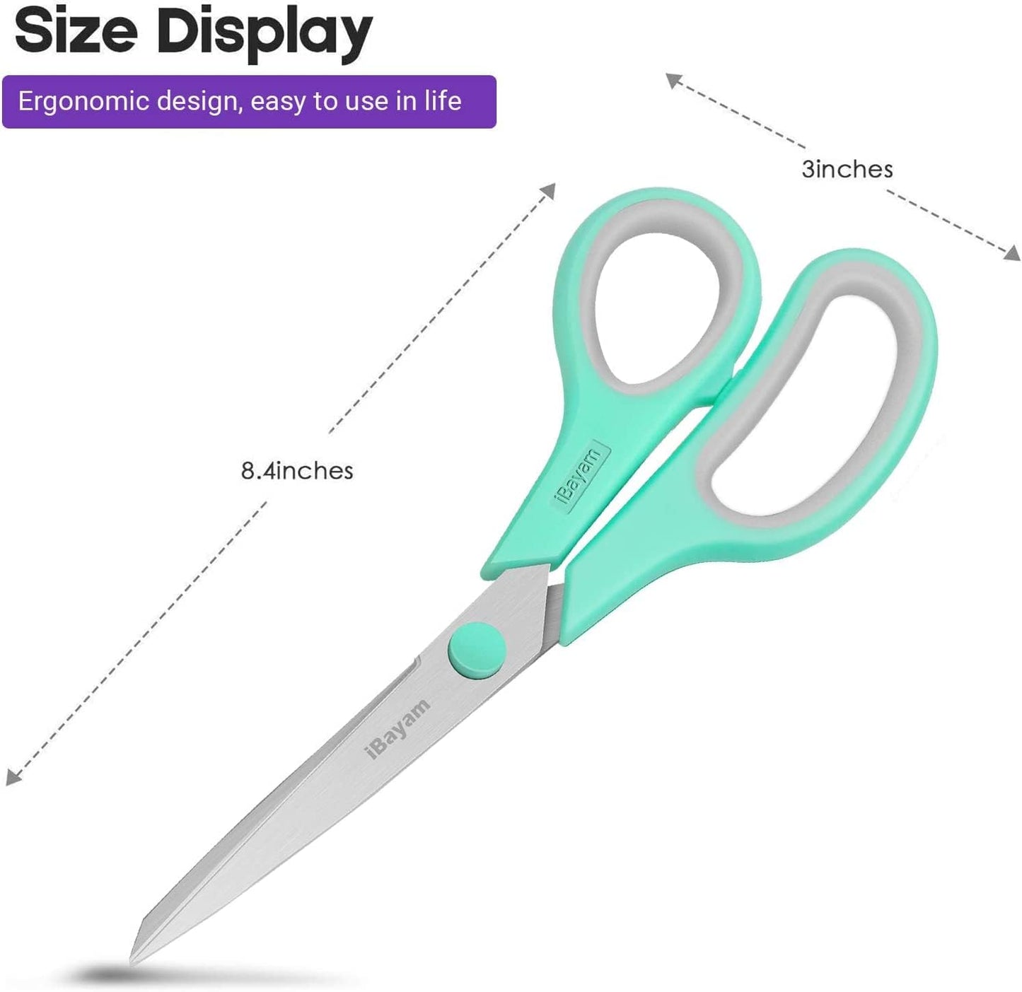 8 '' Multipurpose Heavy Duty Scissors Bulk 36-Pack, 2.5mm Thickness Ultra Sharp Blade Shears with Comfort-Grip Handles for Household School Office Supplies, Right/Left Hand Tools
