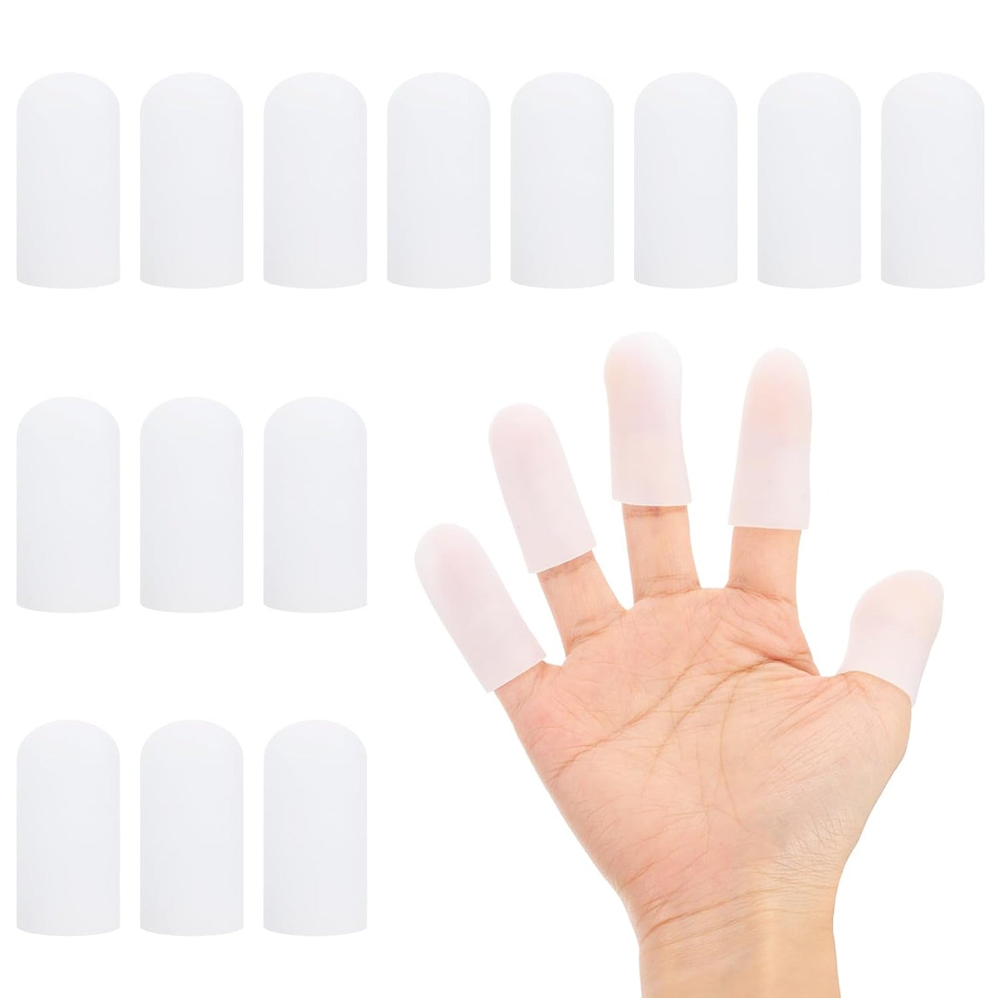 PATIKIL Gel Finger Cots 1.8"x0.67", 14 Pcs Silicone Finger Protector Support Finger Sleeve Cushions Thumb Protector Covers Fingertip Caps Gloves for Finger Cracking, White