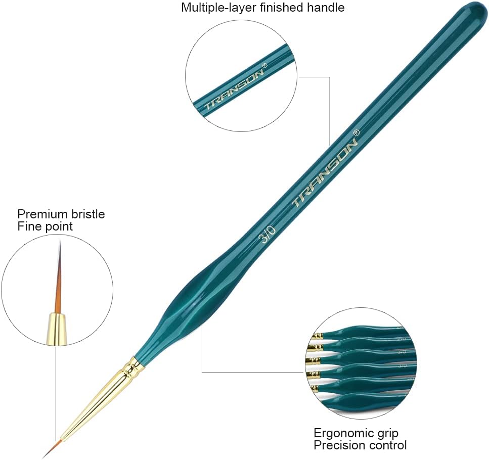 Transon Detail Thin Paint Brush Set 6pcs for Model Minature Craft and Art Painting Green