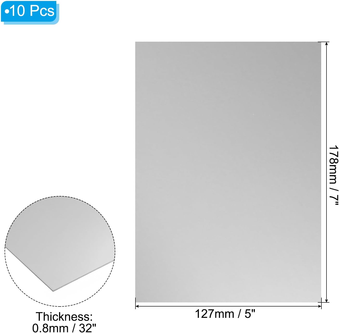 PATIKIL 7x5x1/32inch Anodized Aluminum Sheet, 10Pcs Metal Rectangle Aluminum Plate 0.8mm Thick Engraving Blanks for Laser Engraving DIY Decorative Crafting Home Decoration, Grey