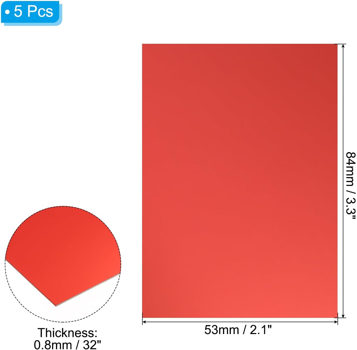 PATIKIL 3.3x2.1x1/32inch Anodized Aluminum Sheet, 5Pcs Metal Rectangle Aluminum Plate 0.8mm Thick Engraving Blanks for Laser Engraving DIY Decorative Crafting Home Decoration, Red