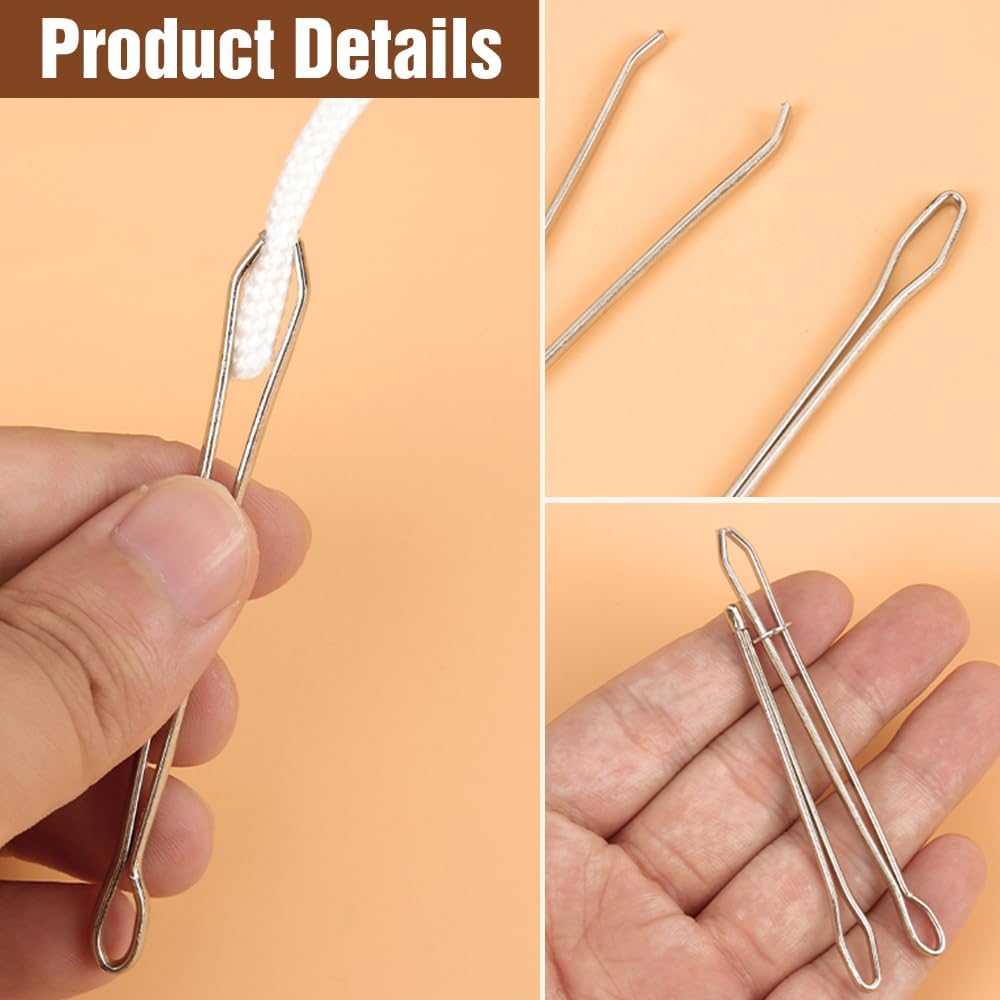 4 PCS DIY Rope Threader Clip, Drawstring Threader Tool Set, Sewing Loop Turner Hooks Metal Easy Pull Drawstring Threader with Tweezer Sewing Tool for Drawstring Replacement for Hoodies, Shorts, Pants