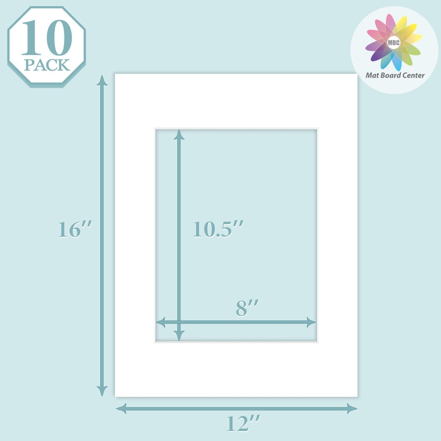 MBC Mat Board Center, 10 Pack 12x16 for 8.5x11 White Picture Mats Frame Mattes, Bevel Cut, Acid Free, 4-ply Thickness