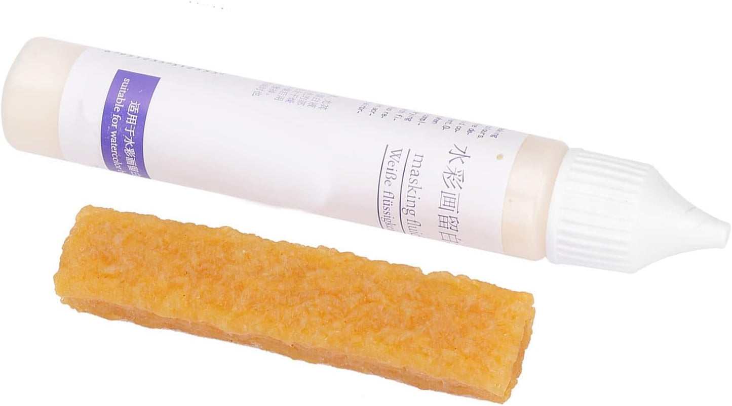 Masking Fluid for Watercolor Painting, 30ml White Masking Fluid Pen, Masking Liquid with Eraser, for Opaque Areas of Watercolor Painting