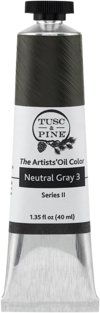 Tusc & Pine Artist Oil Paint - Neutral Gray 3, 40 ml, Non-Yellowing, Rich & Creamy Consistency, Maximum Pigment Load, Small Batch Milled Oil Paints Made in the USA for Professional Artists