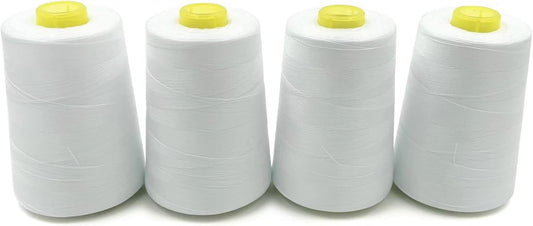 Tortoise 4 Cones of 3000 Yards Each Spool Thread for All Purpose, Serger, Overlock, Quilting, Sewing Machine - 100% Polyester - 20S/2 White