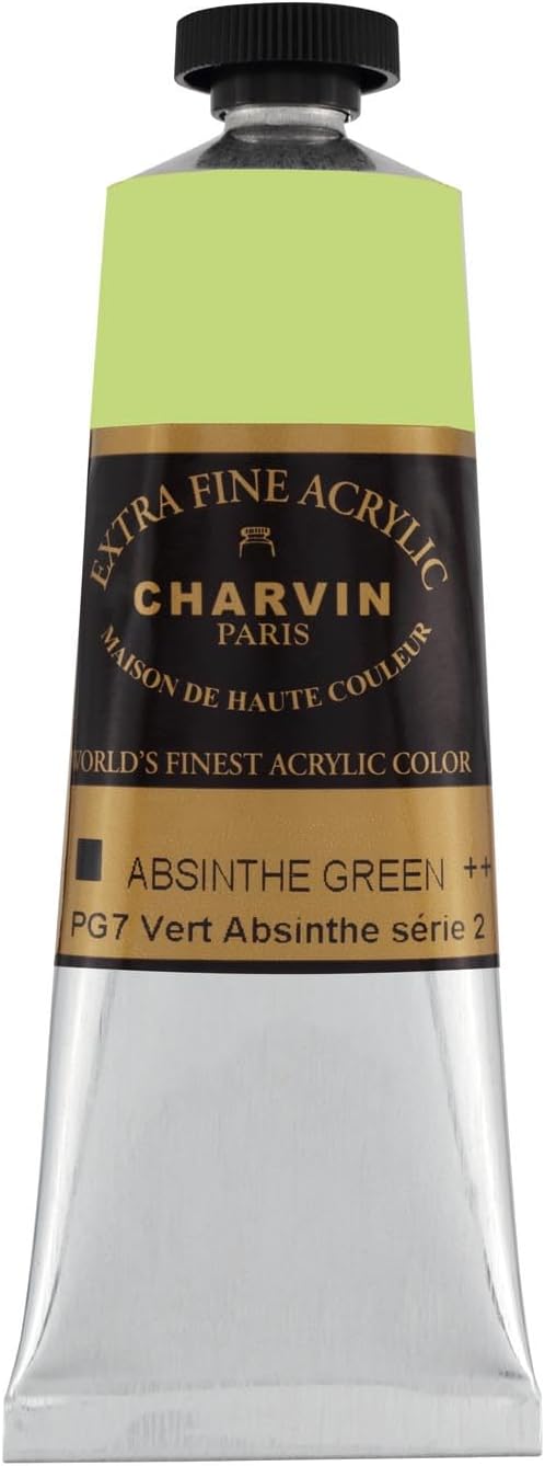 Charvin Extra Fine Professional Acrylic Paint - Absinthe Green, 60ml Tube, Triple-Milled, Lightfast Pigments, Open Stock Artist Acrylic Paints in Nature-Inspired Hues