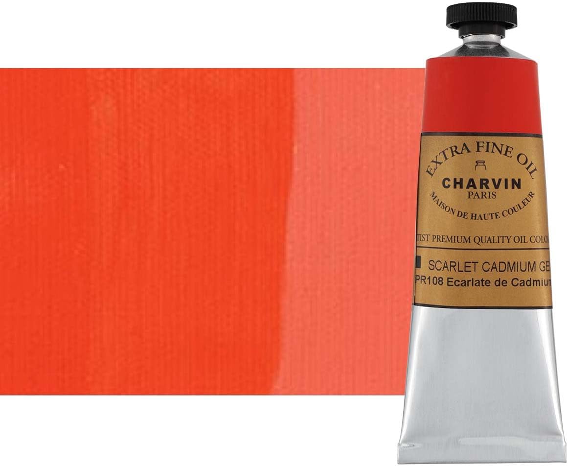 Charvin Extra Fine Oil Paint, Cadmium Scarlet 60 mL - Triple-Milled, Rich Texture, Poppy Oil-Based, Light-Fast, Handmade, Archival Quality