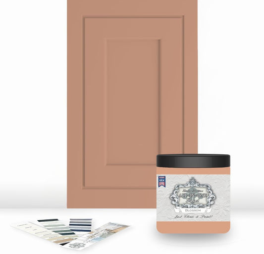 ALL-IN-ONE Paint, Durable cabinet and furniture paint. Built in primer and top coat, no sanding needed. Includes our 30 featured color card - Blossom, 8oz Sample