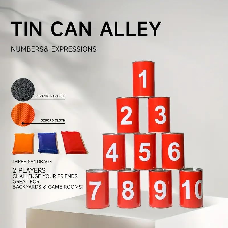 13 Carnival Can Games Bean Bag Toss Carnival Games, Including 10 Tin Cans and 3 Bean Bag Easter Outdoor, Suitable for Family Gatherings, Birthdays, Indoor and Outdoor Activities