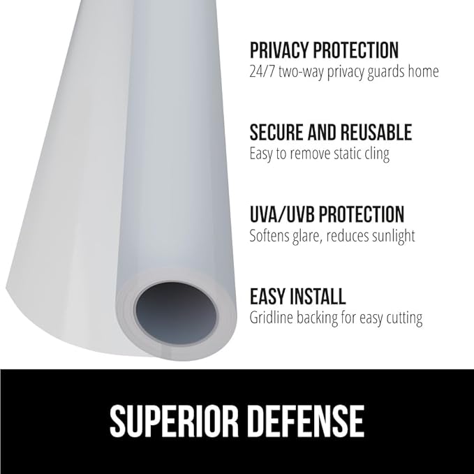 GORILLA GUARD Two Way Sun Blocking Window Privacy Film, 29.5" x 78.7", Strong Static Clings to Glass Windows, Peel and Stick, Removable No Residue Stickers, Decorative Bathroom Door Coverings, Frosted