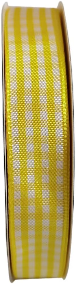 Yellow Gingham Plaid Checked Ribbon 25 Yards Each Roll 100% Polyester (5/8",Yellow)