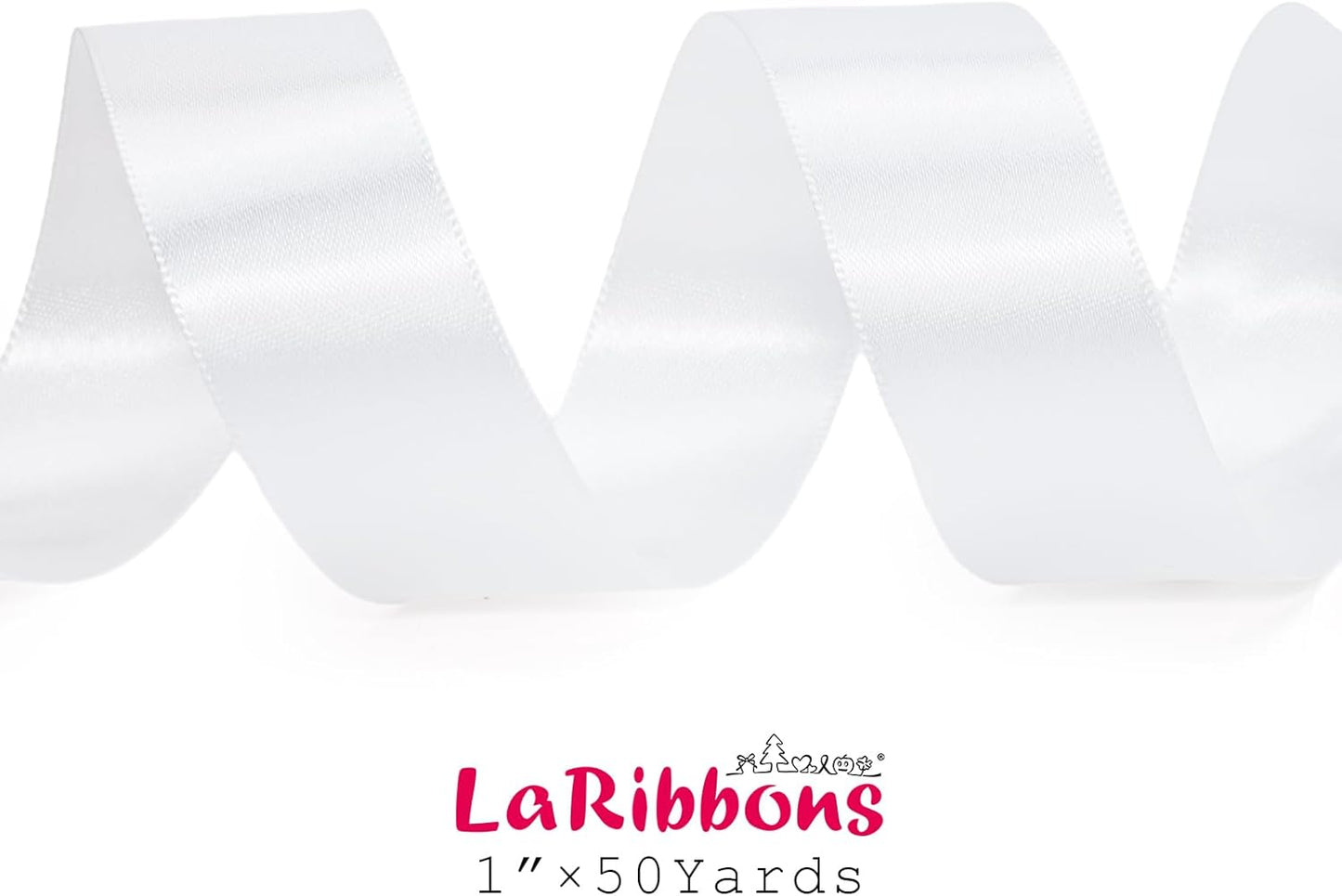 LaRibbons White Satin Ribbon 1 Inch 50 Yards Luxury Double Faced Silk Ribbon for Flower Bouquet Crafts Gift Wrapping Wedding Christmas Decoration