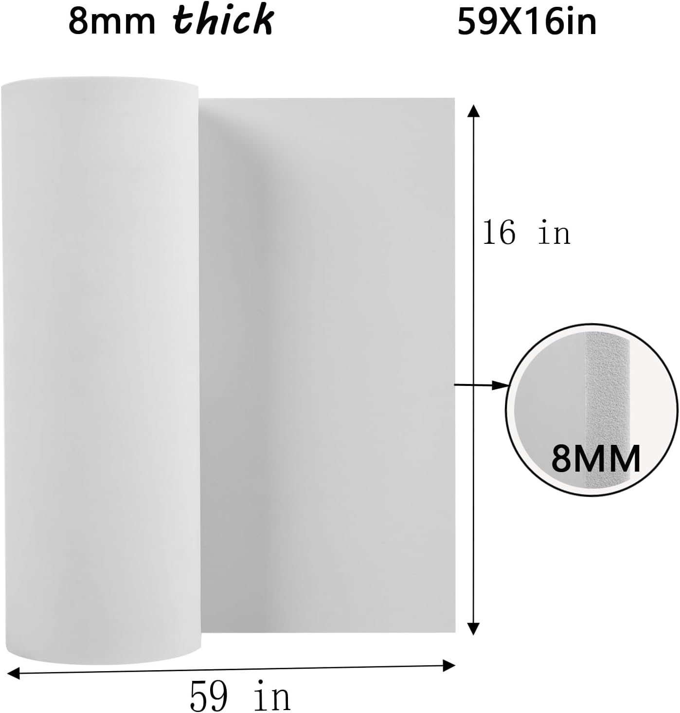 AMZQNART EVA Foam 8mm, Cosplay Foam 16 x 59in (6.5sqft) White, Suitable for Large Cosplay Modeling, DIY Projects, Crafts, Ultra High Density 90 kg/m3