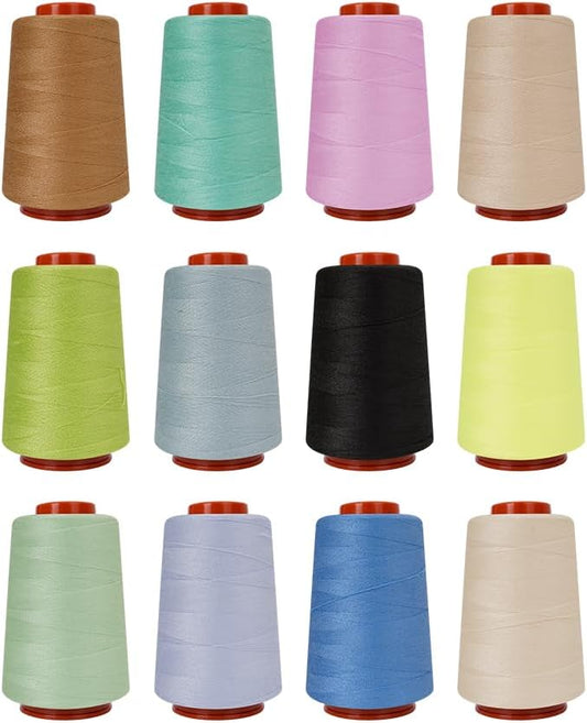 12PCS Sewing Thread Kit 30wt Spools,12 Colors,Assorted Colors Each 800 Yards of Polyester Threads for Sewing Hand and Machine,Stitching, Quilting, Serger (ZH-800YARDS-2ZH)