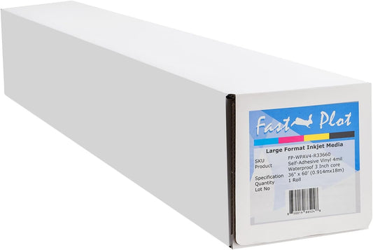 FastPlot Self Adhesive Vinyl - Waterproof 4mil - 36inch x 60ft Roll - 3inch core
