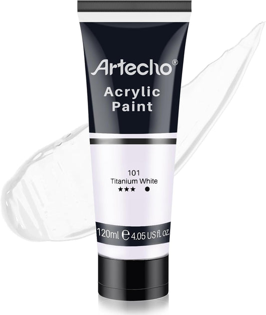 Artecho White Acrylic Paint, Titanium White Paint (120ml / 4.05oz) Tubes, Art Craft Paints for Canvas Painting, Rock, Stone, Wood, Fabric, Art Supplies