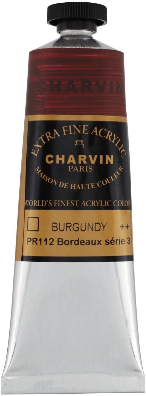 Charvin Extra Fine Professional Acrylic Paint - Burgundy, 60ml Tube, Triple-Milled, Lightfast Pigments, Open Stock Artist Acrylic Paints in Nature-Inspired Hues