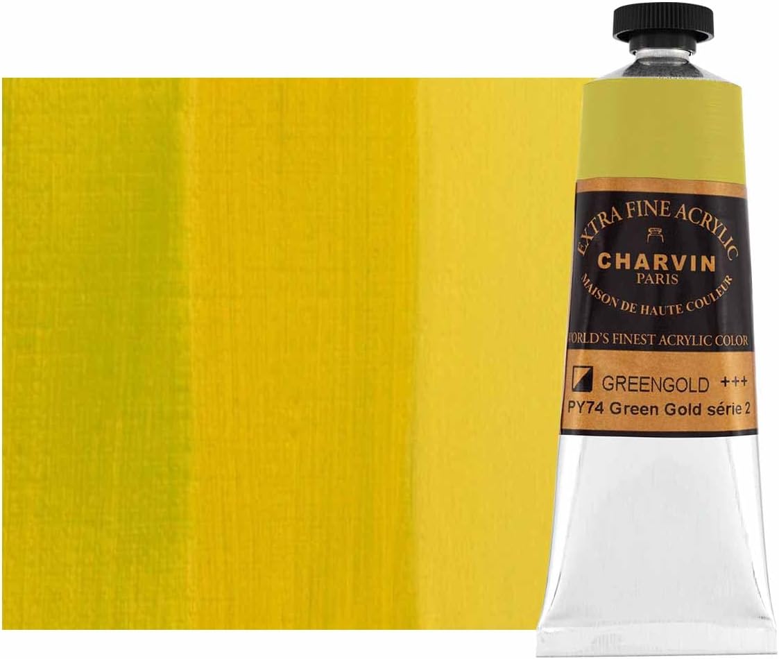 Charvin Extra Fine Professional Acrylic Paint - Green Gold, 60ml Tube, Triple-Milled, Lightfast Pigments, Open Stock Artist Acrylic Paints in Nature-Inspired Hues
