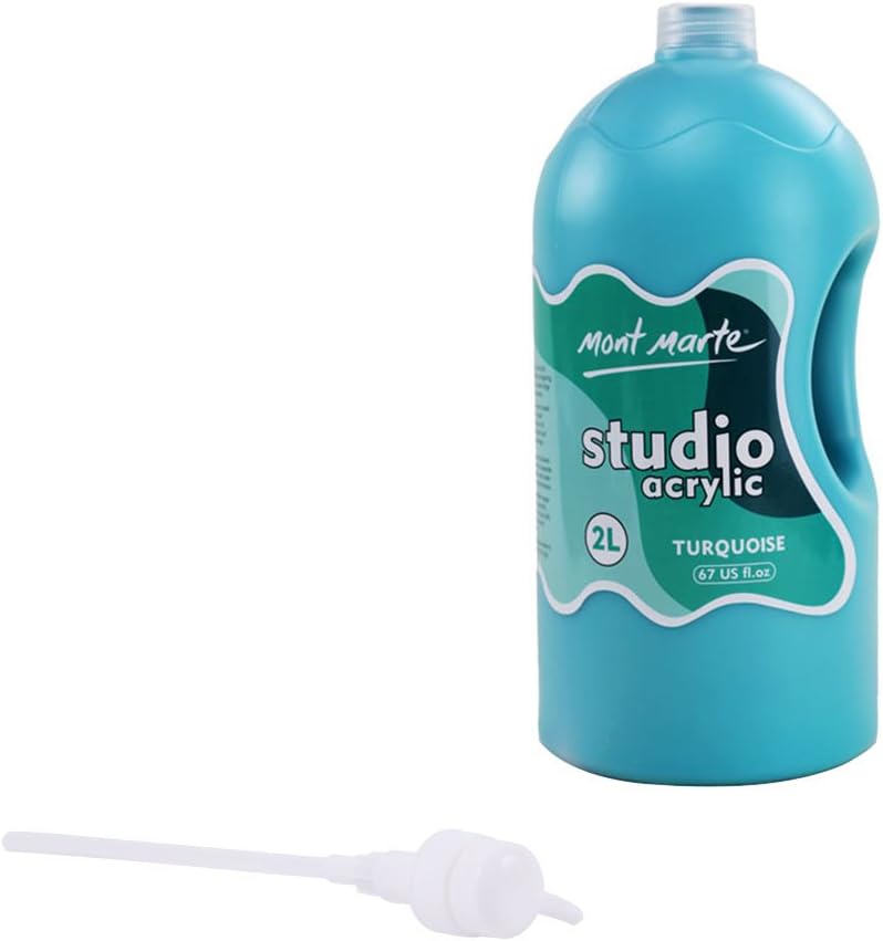 Mont Marte Discovery School Acrylic, Turquoise, 1/2 Gallon (2 Liter). Ideal for Students and Artists. Excellent Coverage and Fast Drying. Pump Lid Included.