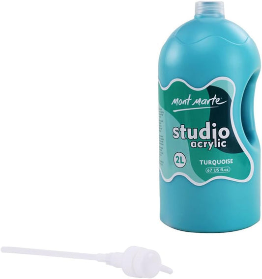 Mont Marte Discovery School Acrylic, Turquoise, 1/2 Gallon (2 Liter). Ideal for Students and Artists. Excellent Coverage and Fast Drying. Pump Lid Included.