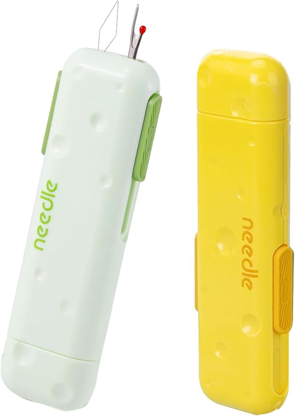 sanzkjic Upgraded 3-in-1 Automatic Threader Seam Ripper with Needle Storage, Multi-Function Quilting Sewing Accessories, Hand Sewing Threader for Embroidery & Quick Repairs (2PCS -Green,Yellow)