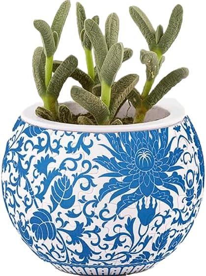 PieceRelax 3D Puzzle Planter - Oriental Floral Ornament - Small Round Plant Pots with Drainage, Home Decor Flower Pots for Indoor Cactus, Succulents Pots [K1101]
