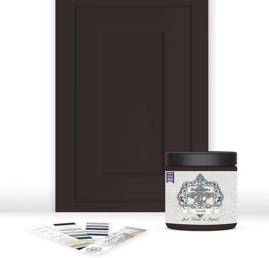 ALL-IN-ONE Paint, Durable cabinet and furniture paint. Built in primer and top coat, no sanding needed. Includes our 30 featured color card - Truffle (warm, dark brown), 8oz Sample