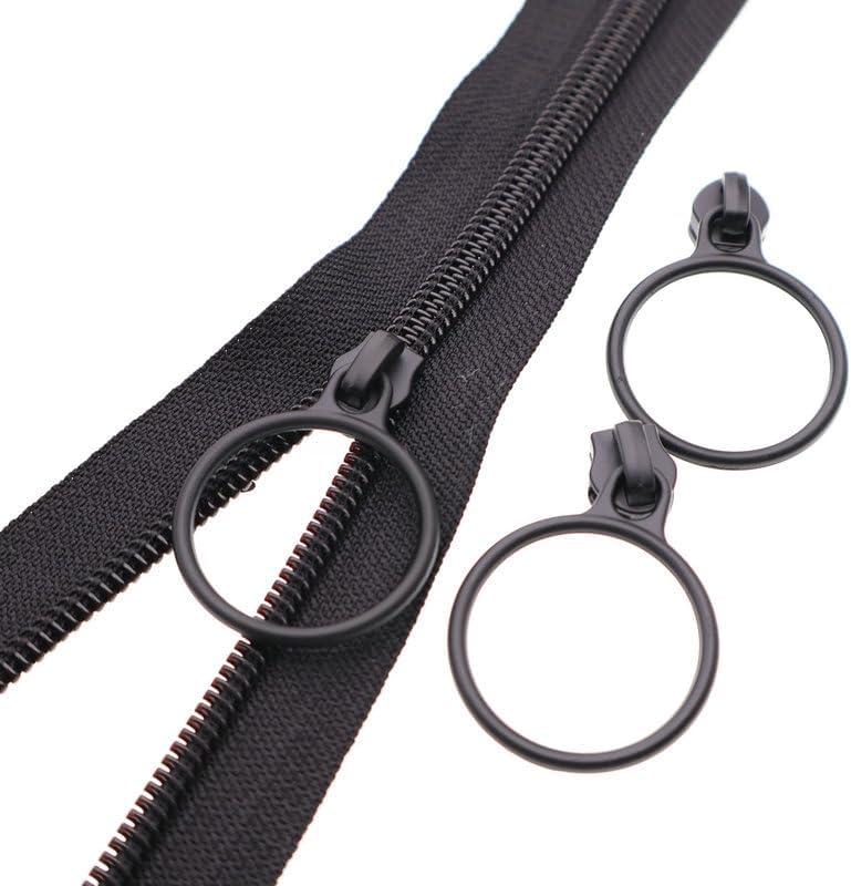 Leekayer #5 Black Nylon Coil Zippers by The Yards Bulk 10 Yards with 25pcs Black Ring Pull Sliders for DIY Tailor Sewing Craft,Luggage,Dress,Sofa Cushion,Pillow,Bag