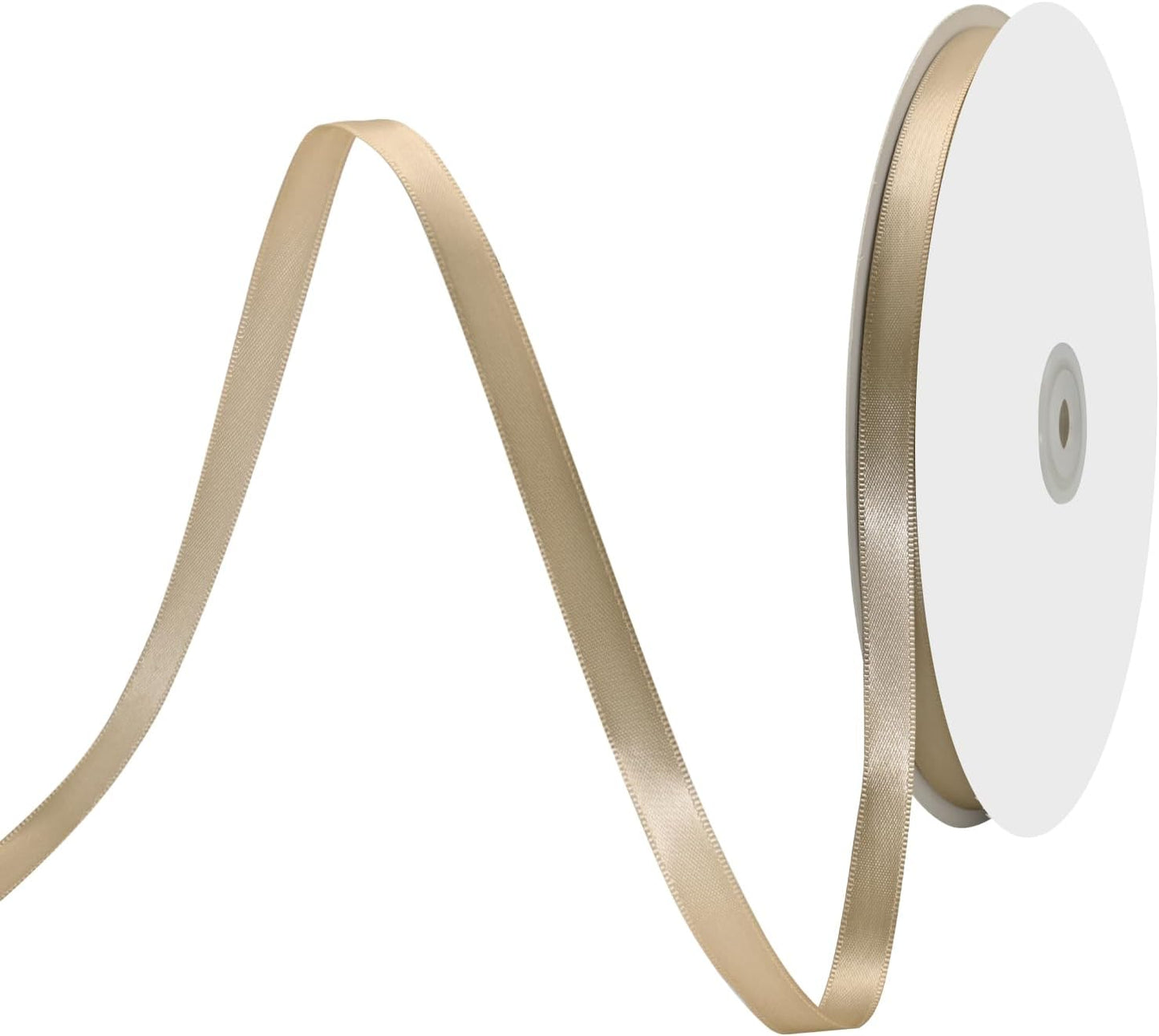 3/8" X 100 Yards Tan Satin Thin Ribbon Solid Color Double Faced Ribbons Perfect for Crafts Wedding Decor Bow Making Arts Sewing and More