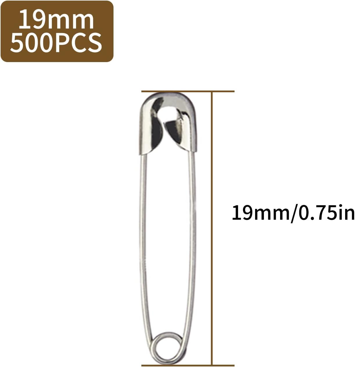 500PCS Safety Pins, 0.75Inch/19mm Small Safety pins, Rust Resistant Nickel Plated Steel Set for Crafting, Sewing, Rimming Fastening Clip Button for Garment Hang Tag (Silver)