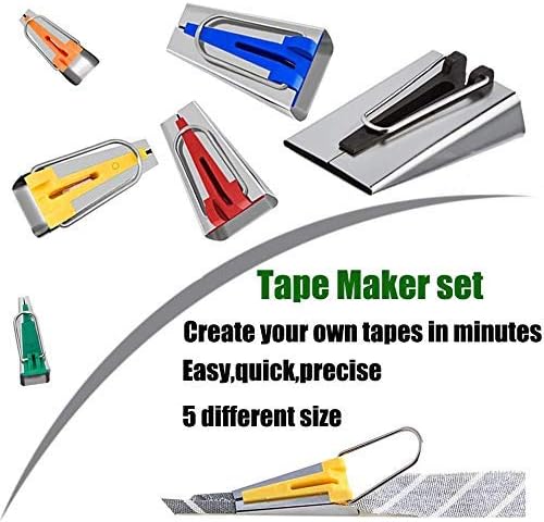LNKA Fabric Bias Tape Maker Set of 19pcs Tools with Instruction,Bias Maker 1/4" 3/8" 1/2" 3/4" 1" 2" Quilting Pins Sewing Pincushion Clips Awl