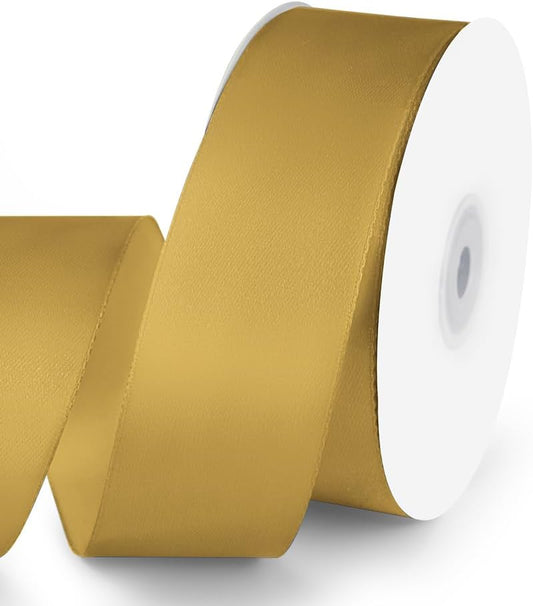 KMER LIFE 1-1/2" Wide x 50 Yards Golden Single Faced Polyester Satin Ribbon, Golden Satin Ribbon Perfect for Wedding Decor, Wreath, Crafts, Gift Wrapping & Other Projects (Golden)