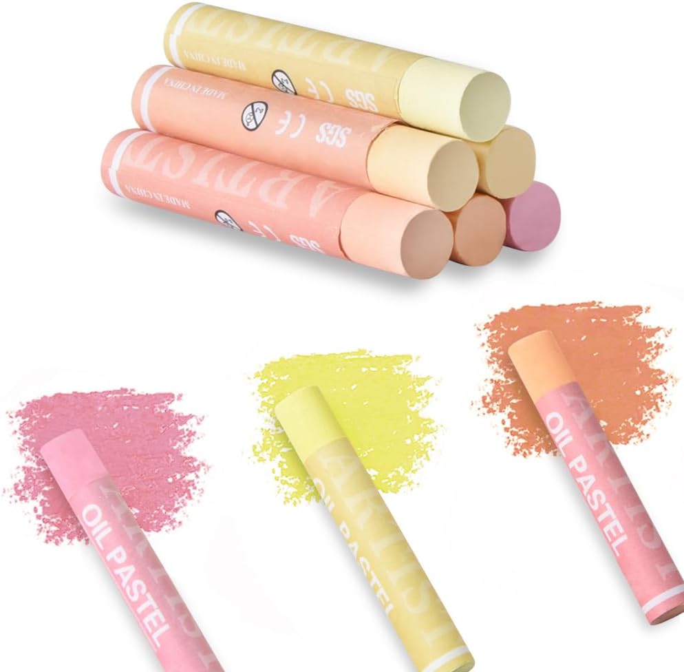 Mifuner Soft Oil Pastels Set (6 Sticks,6 Colors),Colors Heavy Oil Pastels Vibrant and Creamy,Art Supplies for Artists,Gallery Oil Painting Stick,Beginners,Adult Drawing Skin