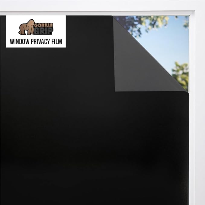 Gorilla Guard Window Privacy Film, Removable Two Way Sun Blocking, 35.4 x 78.7 Inch, Reusable No Residue Stickers, Strong Static Clings to Glass Windows, Decorative Bathroom Door Coverings, Black