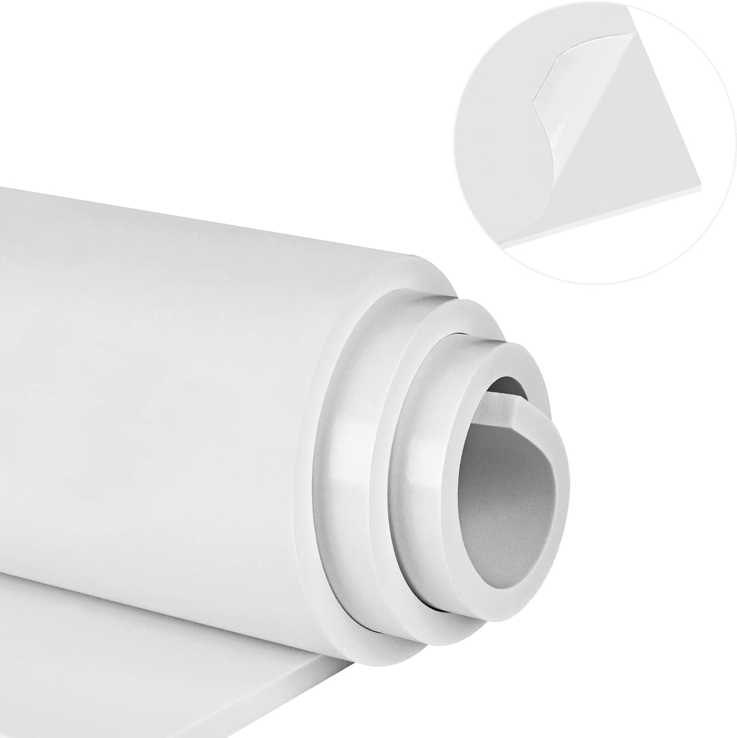Neoprene Sponge Rubber Foam Sheets with Adhesive Backing, 12" x 60" x 1/2" White Foam Roll Insulation Board Soundproof Neoprene Mat, Great for Cosplay Padding, DIY, Gaskets, Costume, Crafts