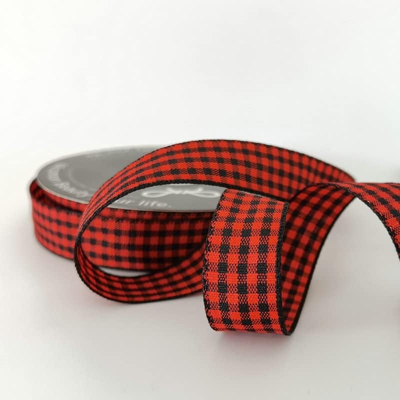 Red and Black Gingham Plaid Checked Ribbon 25 Yards Each Roll 100% Polyester (5/8",BlackRed)