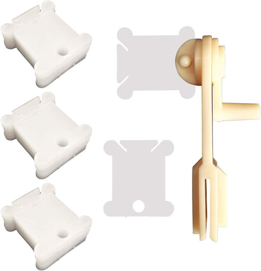 200 Pieces Plastic Floss Bobbins with Bobbin Winder for Cross Stitch Cotton Thread Craft DIY Sewing Storage, White