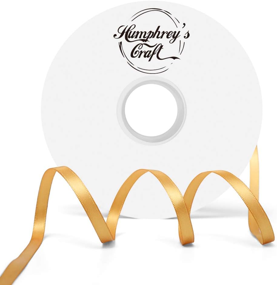 Humphrey's Craft 1/4 Inch Old Gold Double Faced Satin Ribbon - 50 Yards Variety of Color for Crafts Gift Wrapping DIY Bows Bouquet Decoration Sewing Christmas Tree Wedding Invitation Card.