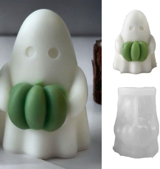 Ghost Holding Pumpkin Resin Mold, Halloween Candle Making Molds Fun Kit Cute Ghost and Pumpkin Epoxy Resin Molds Silicone DIY Craft