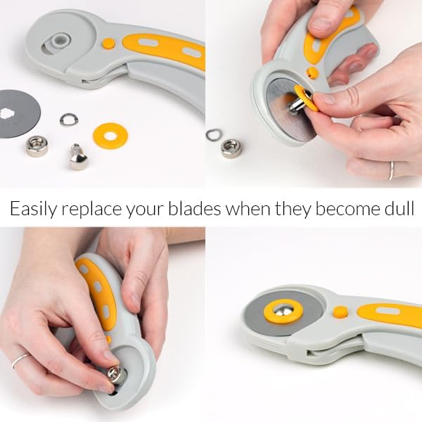 WA Portman Self Healing Cutting Mat & Rotary Cutter Set – 45mm Rotary Cutter for Fabric with 5 Extra Blades with 12x18 Fabric Cutting Mats for Crafts & 6x18 Acrylic Quilting Rulers – 3pc Sewing Kit