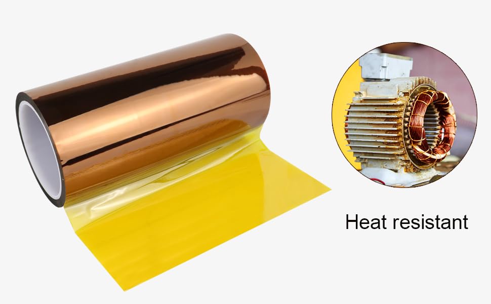 BOMEI PACK Polyimide Tape, 1 Pack High-Temperature Resistant Tape 8inch x 33m(108ft), No Residue Heat-Resistant Tape for Electric Task, 3D Printing, Soldering, Sublimation, Masking Sealer Machine