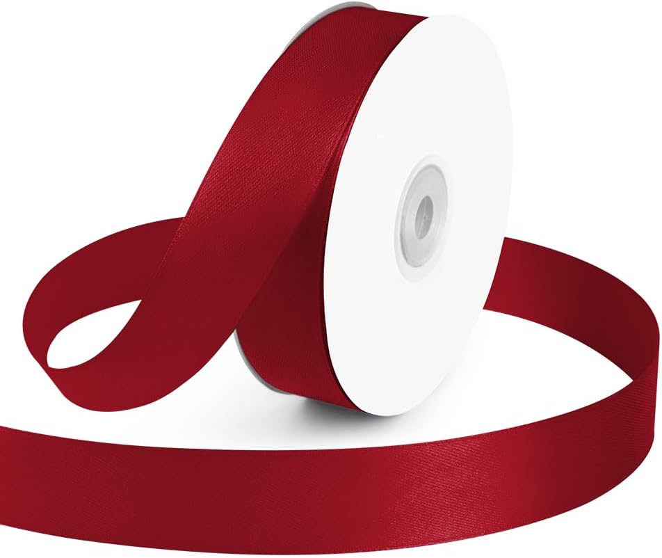 KMER LIFE 1 inch Wide x 50 Yards Wine Red Single Faced Polyester Satin Ribbon, Wine Red Satin Ribbon Perfect for Wedding Decor, Wreath, Crafts, Gift Wrapping & Other Projects (Wine Red)