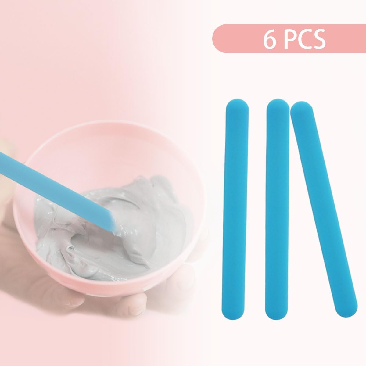 6 PCS Reusable Silicone Stirring Stick, Silicones Stirrings Sticks, Blue Reusable Silicone Wax Stick Popsicle Sticks Tools, for DIY Crafts, Resin, Liquid, Paint