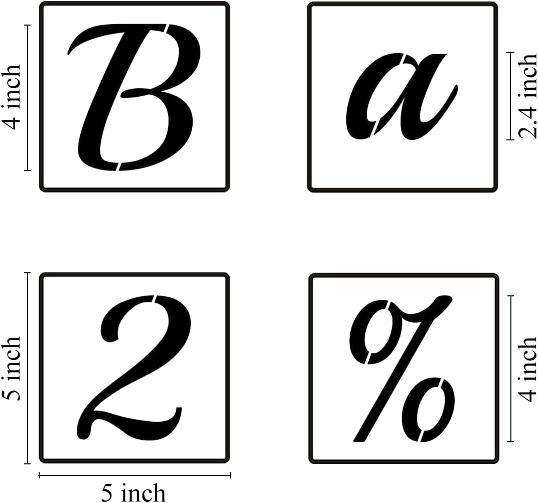 4 Inch Alphabet Letter Stencils for Painting - 70 Pack Letter and Number Stencil Templates with Signs for Painting on Wood, Reusable Cursive Letters Stencils for Chalkboard Wood Signs & Wall Art
