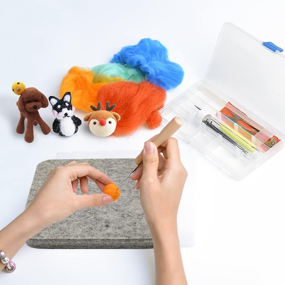 Wool Needle Felting Pad,Needled Felting Mat Woolen Block Thick and Firm Needle Felting Base for Precision Felting Projects Including Pair of Leather Finger Guards (6inch*6inch)