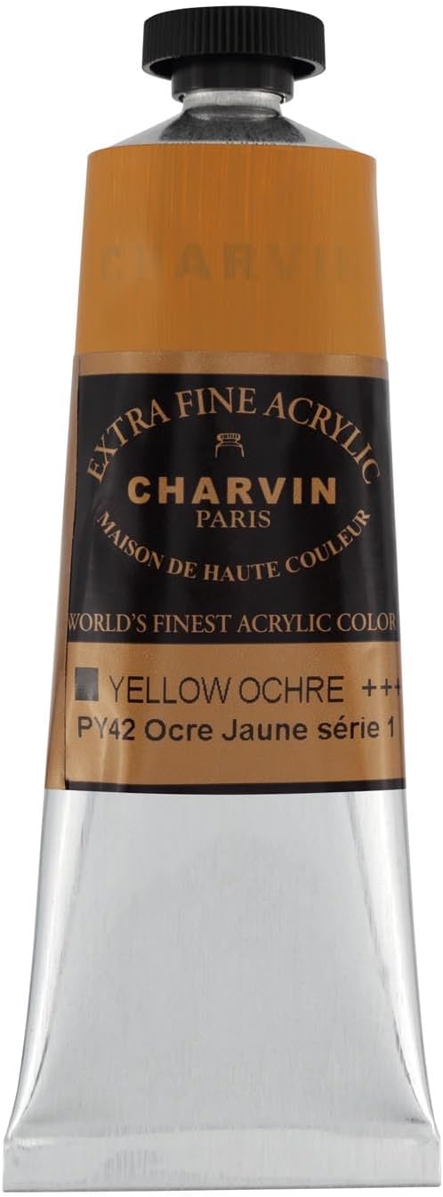Charvin Extra Fine Professional Acrylic Paint - Yellow Ochre, 60ml Tube, Triple-Milled, Lightfast Pigments, Open Stock Artist Acrylic Paints in Nature-Inspired Hues